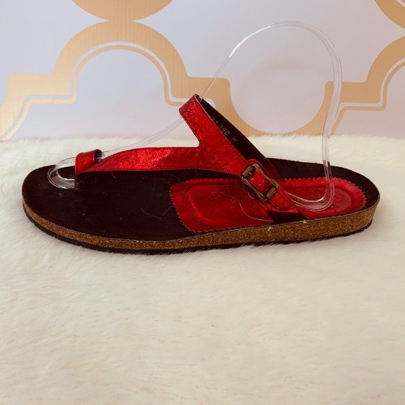 DONALD PLINER RED METALLIC TOE STRAP SANDAL SZ 8M - Picture 7 of 8